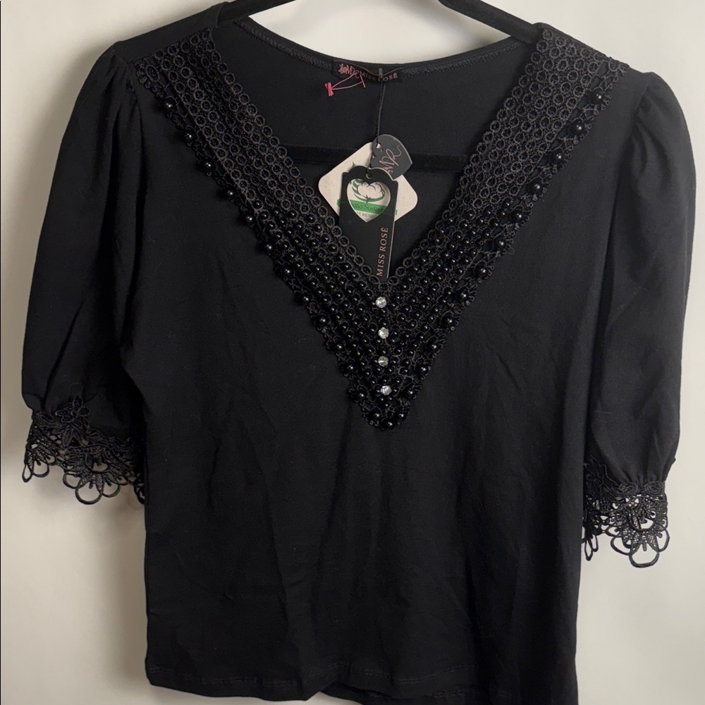 Elegant Black Beaded Women's Blouse